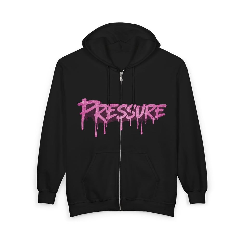 Image of Pressure Makes Diamonds Zip Hoodie — Pink Graffiti Drip Design