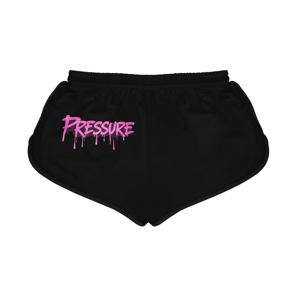 Image of Pressure Makes Diamonds Women's Relaxed Shorts - Pink Graphic Gym Lounge Shorts