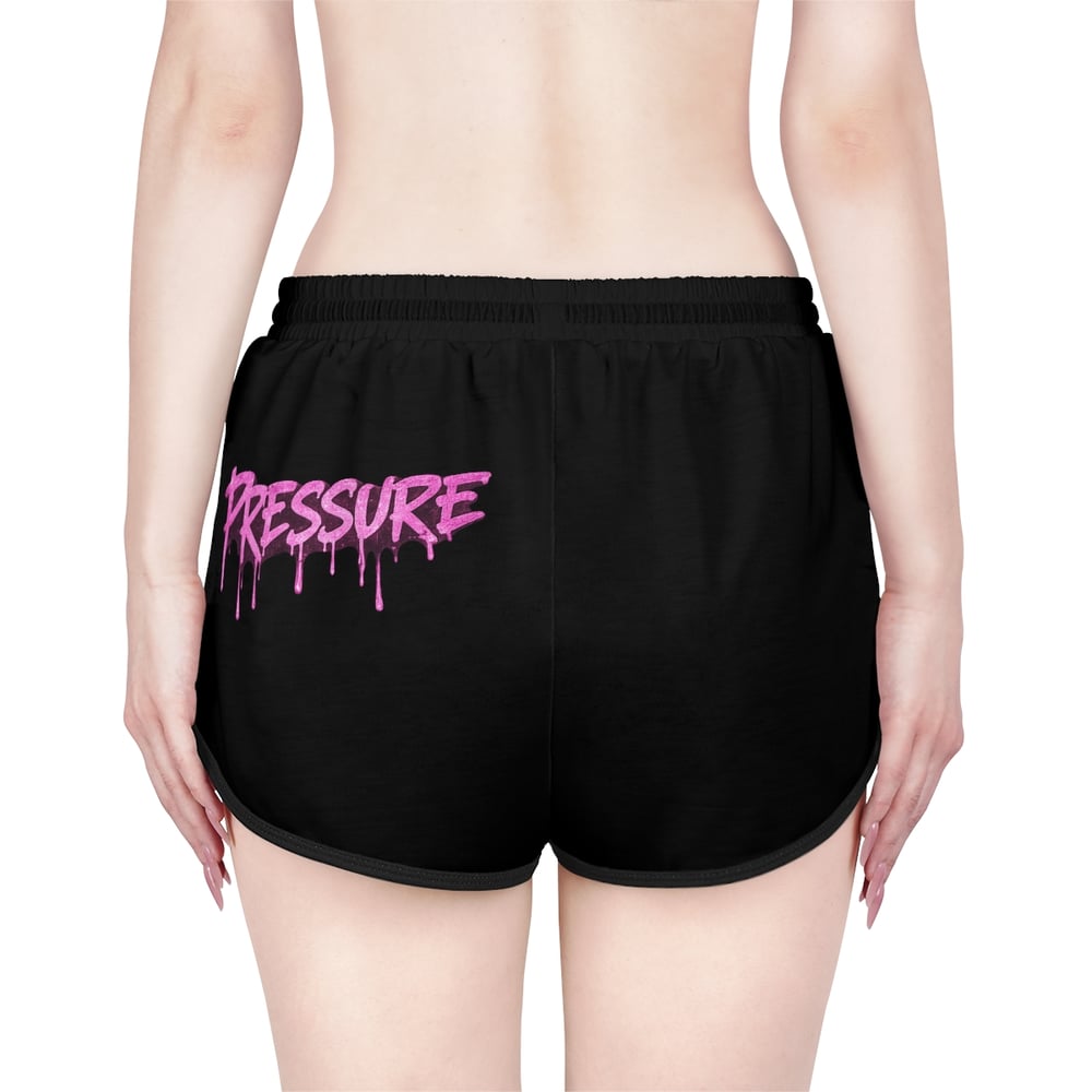 Image of Pressure Makes Diamonds Women's Relaxed Shorts - Pink Graphic Gym Lounge Shorts
