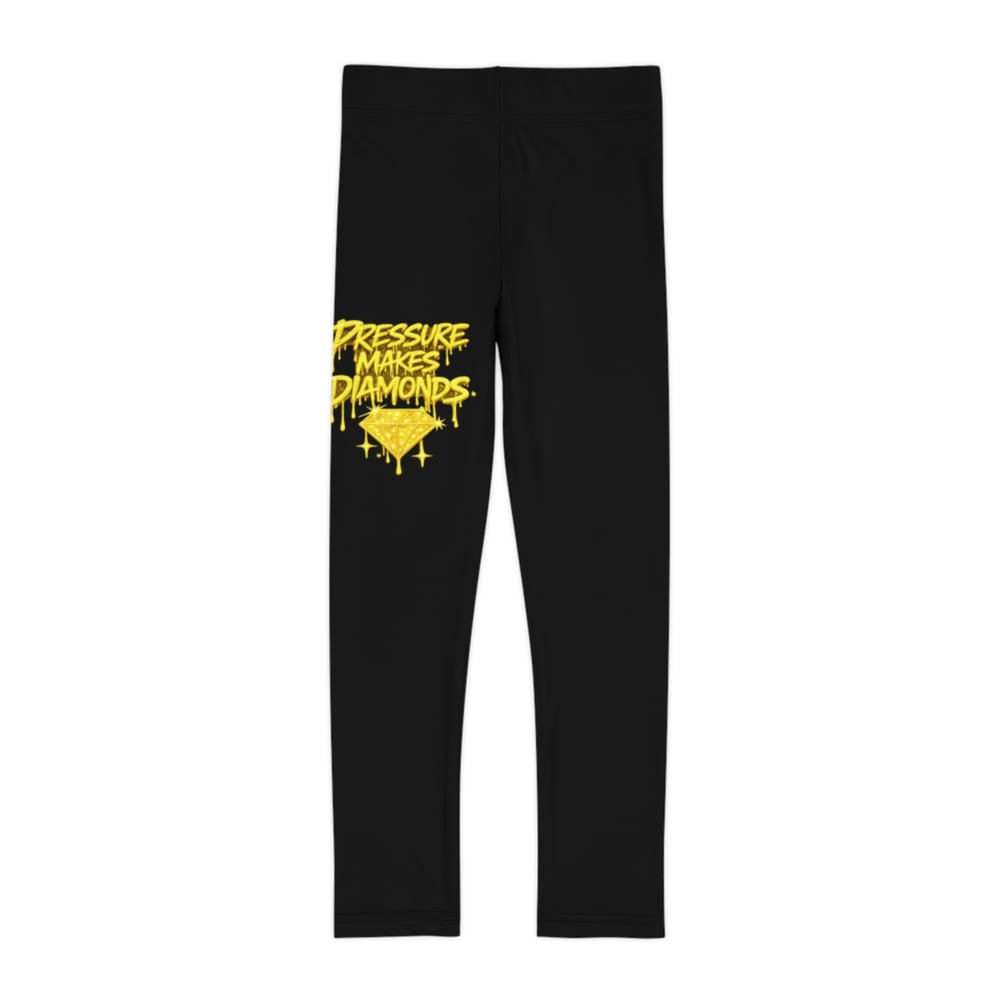 Image of Kids Leggings — "Pressure Makes Diamonds" Yellow Graffiti Graphic