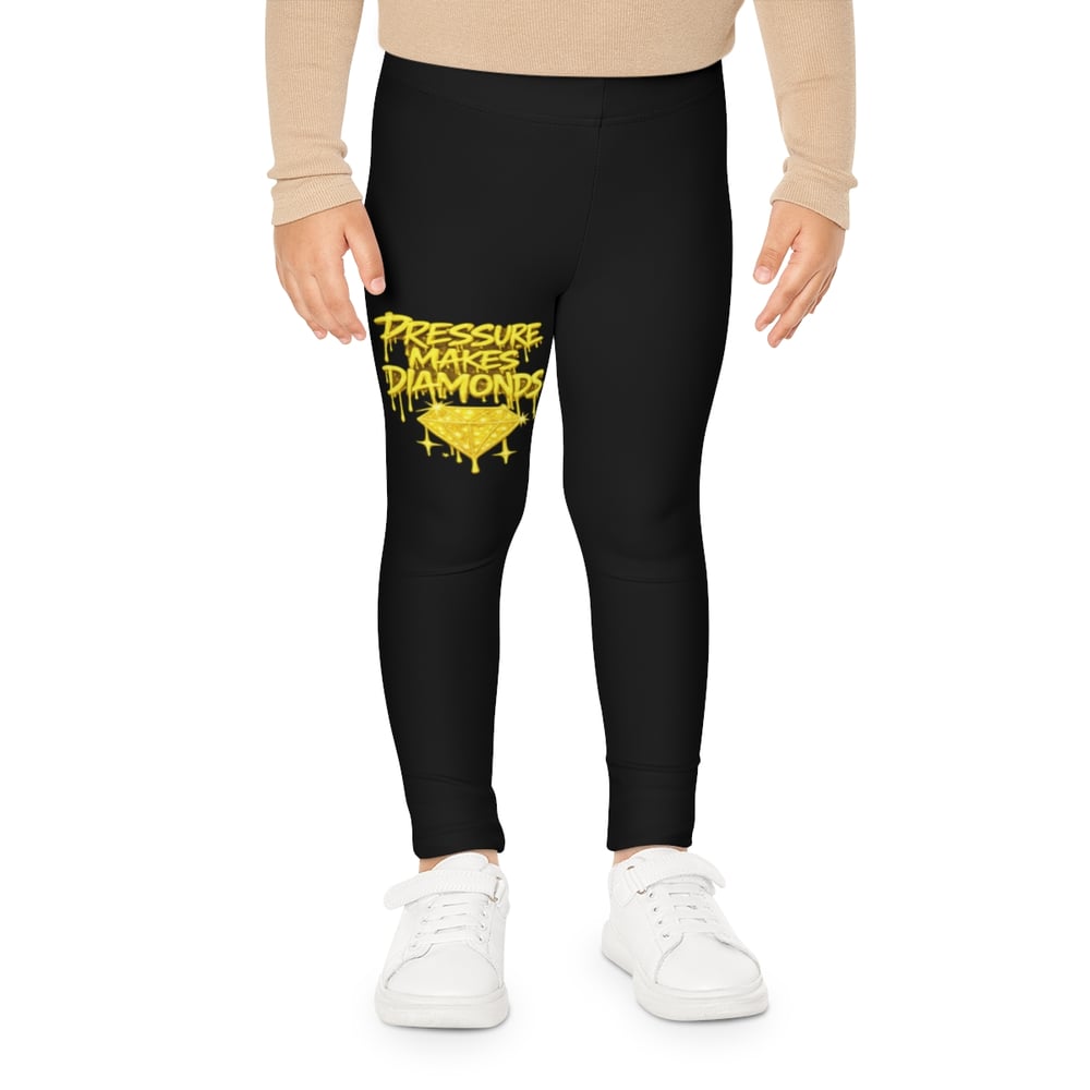 Image of Kids Leggings — "Pressure Makes Diamonds" Yellow Graffiti Graphic