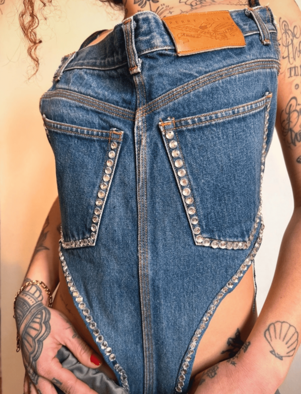 Image of denim halter crop top