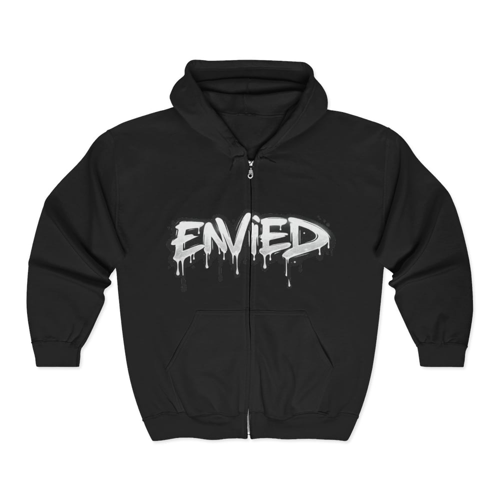 Image of Unbothered / Envied Zip Hoodie — Graffiti Streetwear Black Zip-Up
