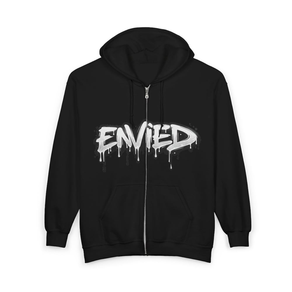 Image of Unbothered / Envied Zip Hoodie — Graffiti Streetwear Black Zip-Up