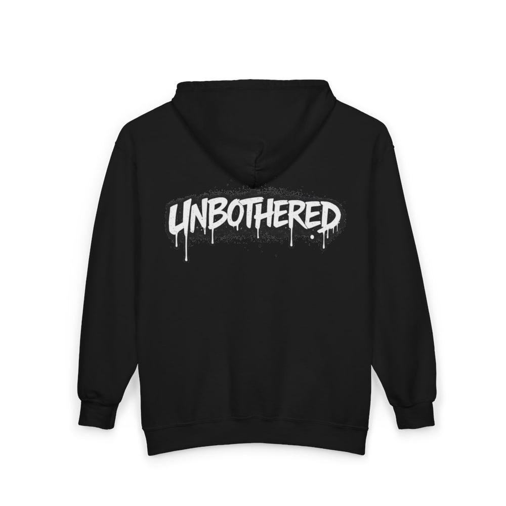 Image of Unbothered / Envied Zip Hoodie — Graffiti Streetwear Black Zip-Up