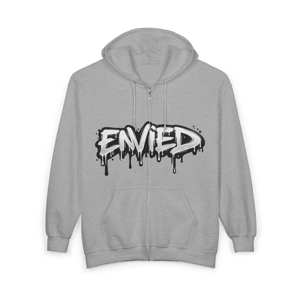 Image of Unbothered / Envied Zip Hoodie — Graffiti Streetwear Black Zip-Up