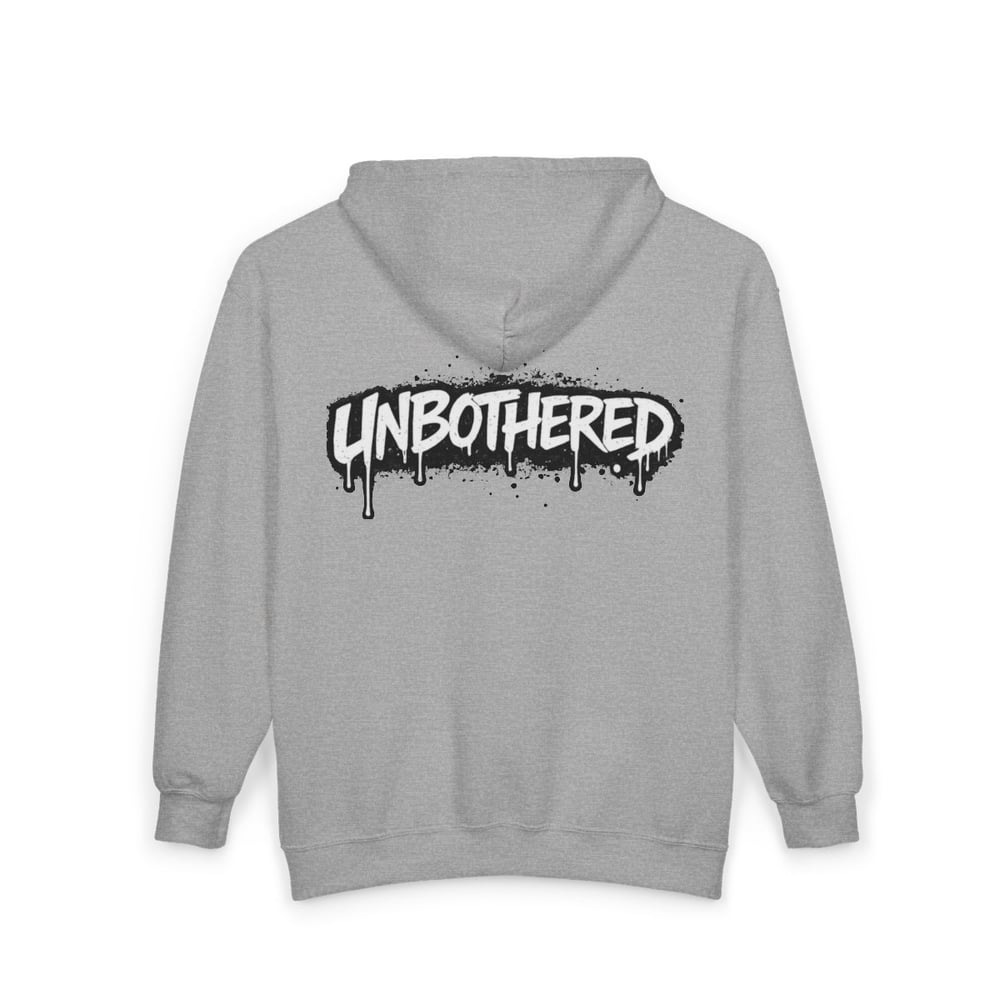 Image of Unbothered / Envied Zip Hoodie — Graffiti Streetwear Black Zip-Up