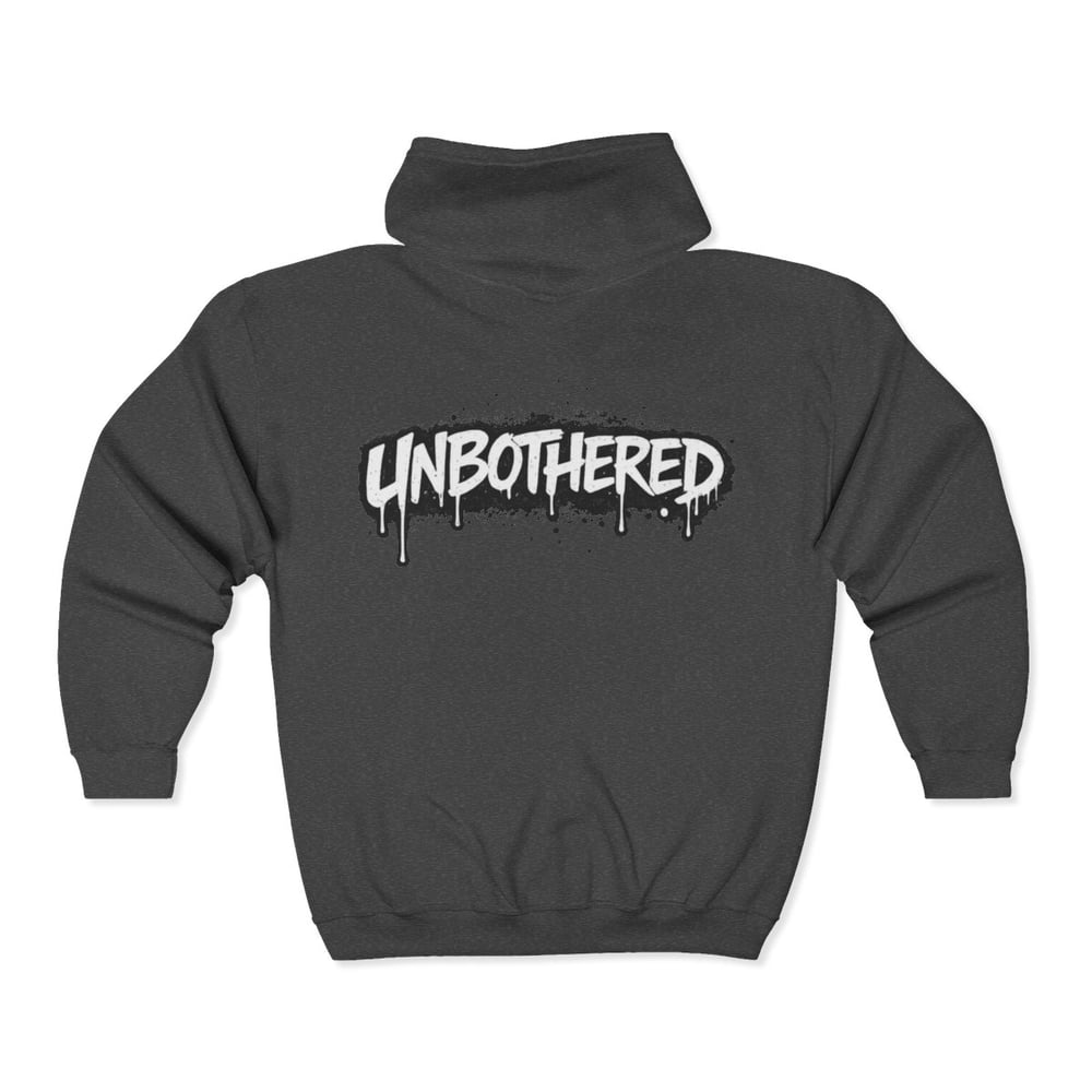 Image of Unbothered / Envied Zip Hoodie — Graffiti Streetwear Black Zip-Up