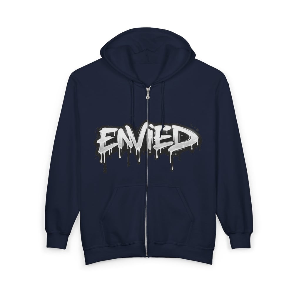 Image of Unbothered / Envied Zip Hoodie — Graffiti Streetwear Black Zip-Up