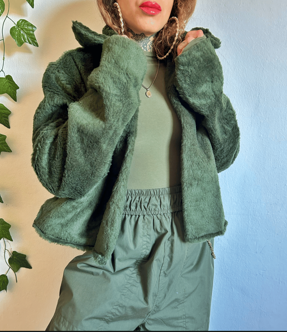 Image of the "moss" plush statement coat