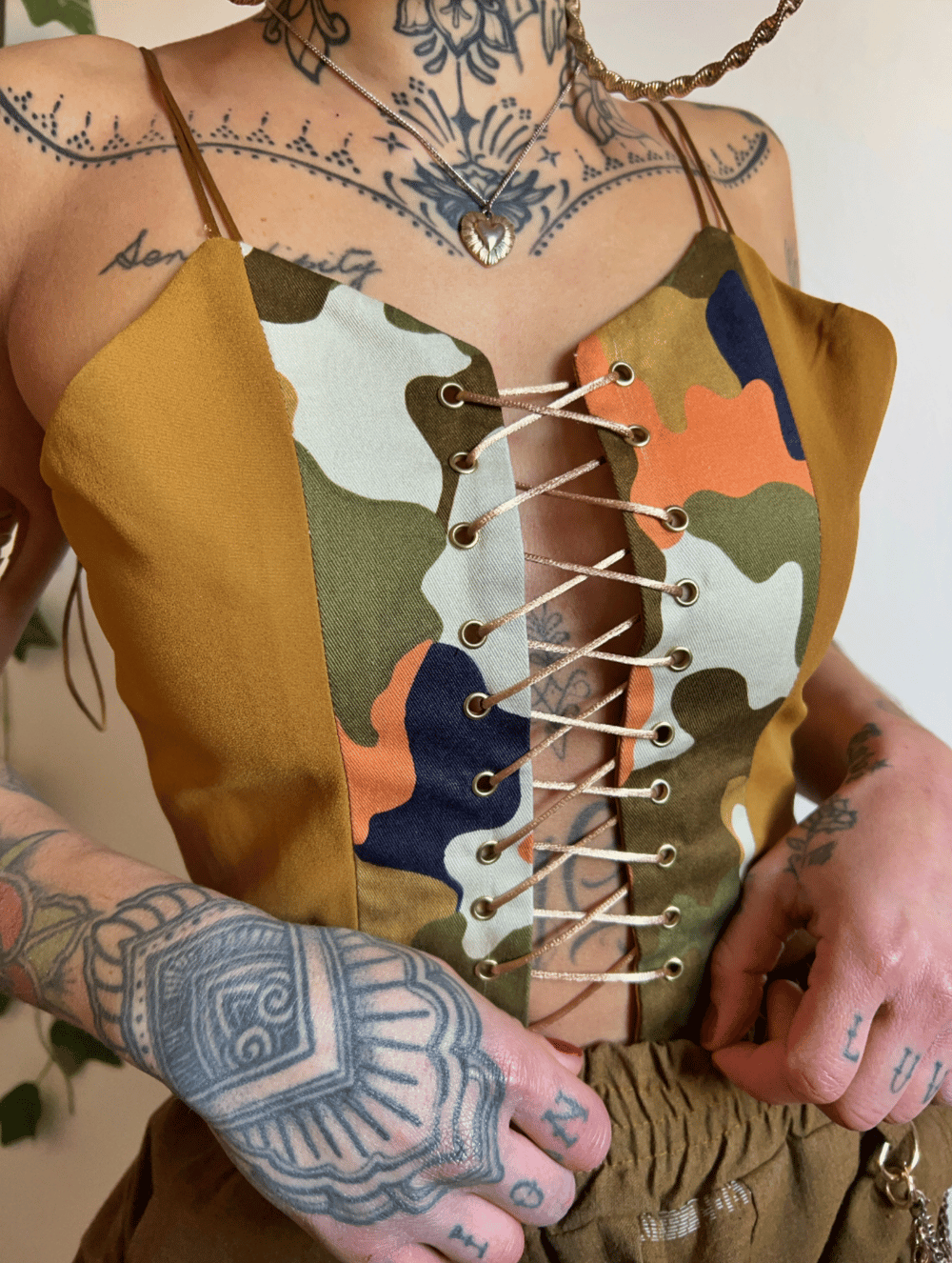 Image of the "recon" camo halter corset