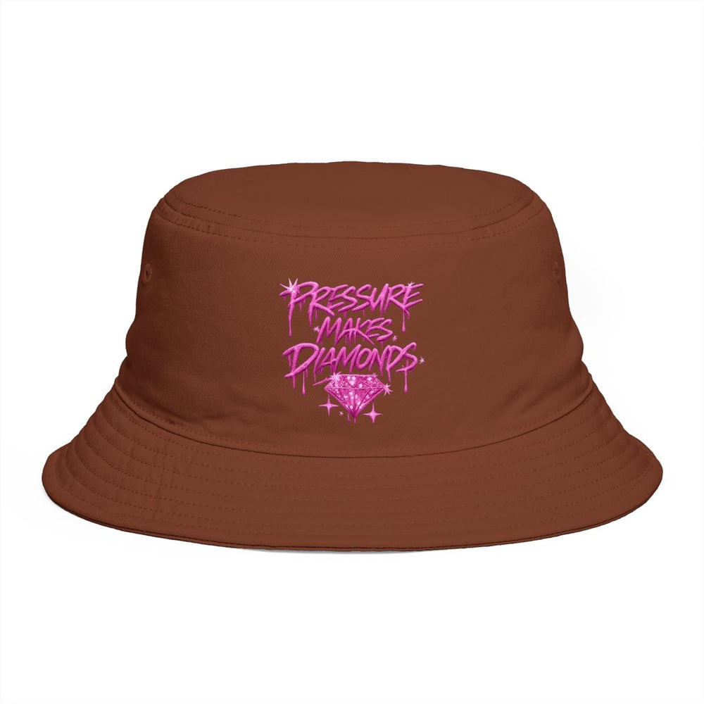 Image of Bucket Hat — "Pressure Makes Diamonds" Pink Script Graphic