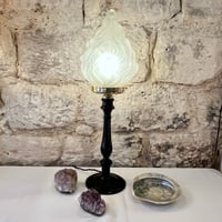 Image 2 of Ancienne grande lampe torche Art Deco globe flamme et pied Napoléon III - Lampe torchère