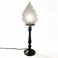 Image 1 of Ancienne grande lampe torche Art Deco globe flamme et pied Napoléon III - Lampe torchère