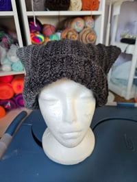 Image 2 of Black and Grey Cat Ear Beanie