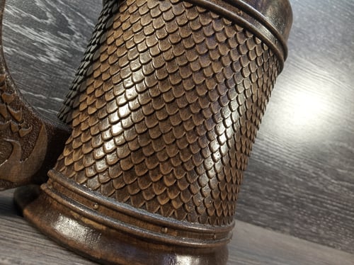 Image of Dragon Scale Wooden Beer Mug – Fantasy Tankard with Dragon Handle