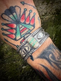 Image 3 of WL&A Handmade Heavy Ingot Gem Grade Pilot Mtn Quartz Ribbon Turquoise Cuff - Size 7" to 7.5 Wrist 