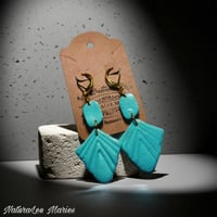 Image 1 of Pale Turquoise Stone Art Deco Sunburst Irregular Double Drop and Dangle Earrings