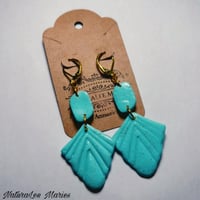 Image 2 of Pale Turquoise Stone Art Deco Sunburst Irregular Double Drop and Dangle Earrings