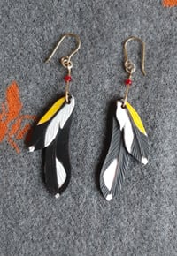 Image 1 of Leather feather earrings - goldfinch