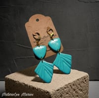 Image 1 of Pale Turquoise Stone Art Deco Sunburst Triangle Double Drop and Dangle Earrings