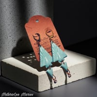 Image 1 of Pale Turquoise Stone Art Deco Triangular Vertical Diamond Double Drop and Dangle Earrings