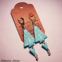 Image 2 of Pale Turquoise Stone Art Deco Triangular Vertical Diamond Double Drop and Dangle Earrings