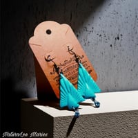 Image 1 of Pale Turquoise Stone Art Deco Triangular Vertical Diamond Drop and Dangle Earrings