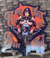 Image 2 of Yeet the Meat! Save the Metal! Brushed metal style sticker