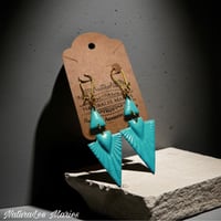 Image 1 of Pale Turquoise Stone Art Deco Triangular Vertical Double Drop and Dangle Earrings