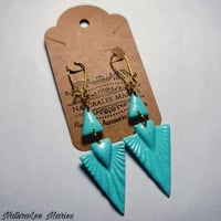 Image 2 of Pale Turquoise Stone Art Deco Triangular Vertical Double Drop and Dangle Earrings