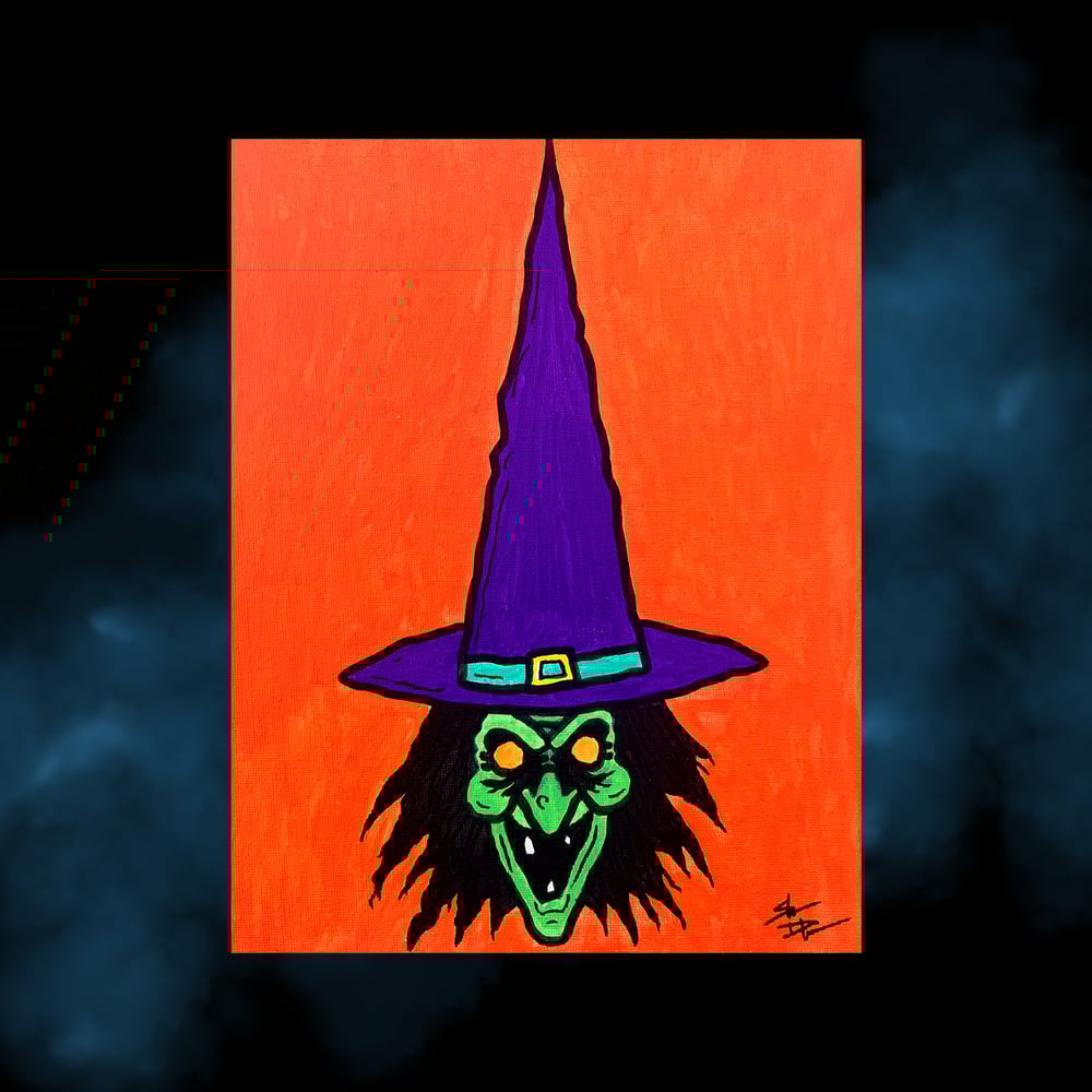 Image of "HIGH HAT WITCH" acrylic PAINTING 8" x 10"