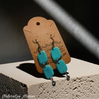 Image 1 of Pale Turquoise Stone Double Diamond Drop Dangle Earrings