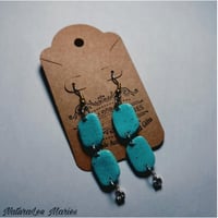 Image 2 of Pale Turquoise Stone Double Diamond Drop Dangle Earrings