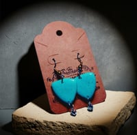 Image 1 of Pale Turquoise Stone Triangle Diamond Drop Dangle Earrings