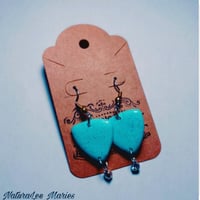 Image 2 of Pale Turquoise Stone Triangle Diamond Drop Dangle Earrings