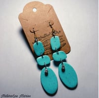 Image 2 of Pale Turquoise Stone Triple Irregular Diamond Drop Dangle Earrings