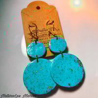Image 2 of Turquoise Stone Double Round Drop and Dangle Earrings