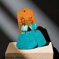 Image 1 of Turquoise Stone Double Trapezium Drop and Dangle Earrings