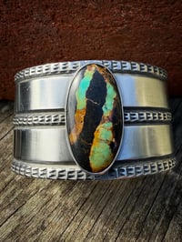 Image 4 of WL&A Handmade Heavy Ingot Black Jack Turquoise Lane Cuff - Size 7 to 7.5 Wrist - 127 Grams