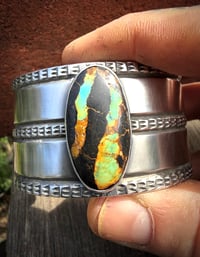 Image 5 of WL&A Handmade Heavy Ingot Black Jack Turquoise Lane Cuff - Size 7 to 7.5 Wrist - 127 Grams
