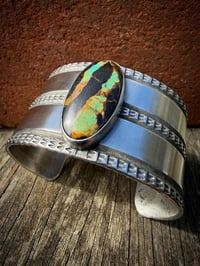 Image 1 of WL&A Handmade Heavy Ingot Black Jack Turquoise Lane Cuff - Size 7 to 7.5 Wrist - 127 Grams