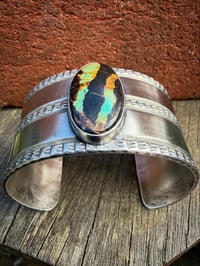 Image 3 of WL&A Handmade Heavy Ingot Black Jack Turquoise Lane Cuff - Size 7 to 7.5 Wrist - 127 Grams