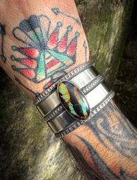 Image 7 of WL&A Handmade Heavy Ingot Black Jack Turquoise Lane Cuff - Size 7 to 7.5 Wrist - 127 Grams