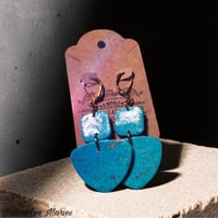 Image 1 of Turquoise Stone Square and Triangle Double Drop Earrings
