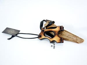 Image of Ash wood Slingshot, Hooligan Frame, Tie on band, Shou Sugi Ban Sling Shot, Outdoorsmen gift