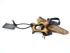 Image of Ash wood Slingshot, Hooligan Frame, Tie on band, Shou Sugi Ban Sling Shot, Outdoorsmen gift