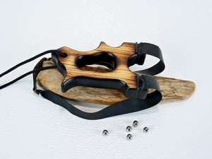 Image of Ash wood Slingshot, Hooligan Frame, Tie on band, Shou Sugi Ban Sling Shot, Outdoorsmen gift