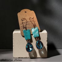 Image 1 of Turquoise Stone Temple Pyramid Holographic Teardrop Turquoise Gem Drop and Dangle Earrings