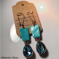 Image 2 of Turquoise Stone Temple Pyramid Holographic Teardrop Turquoise Gem Drop and Dangle Earrings